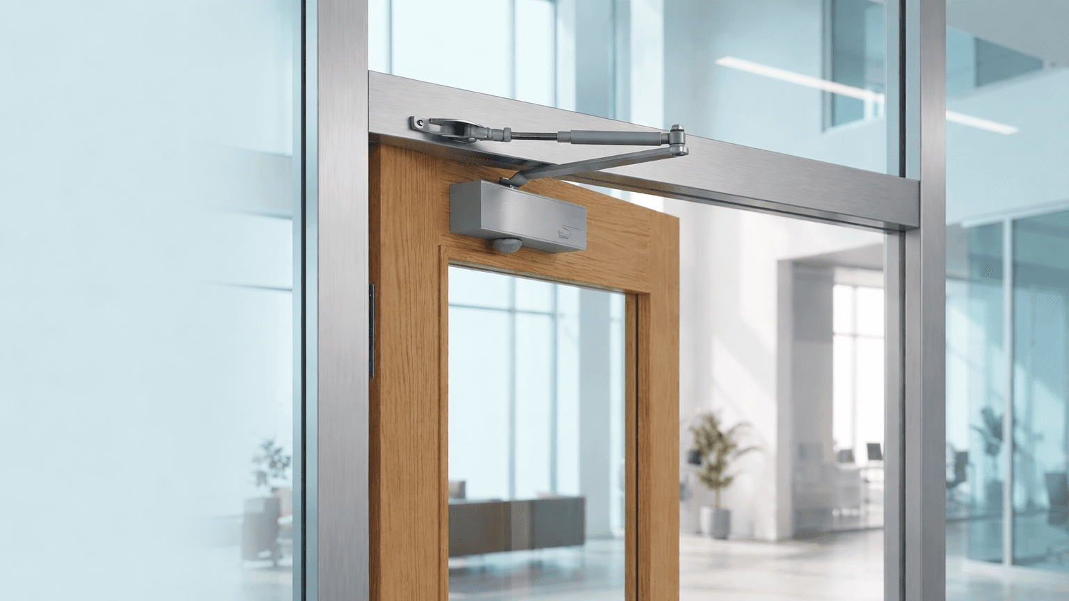 Metal door hardware close-up